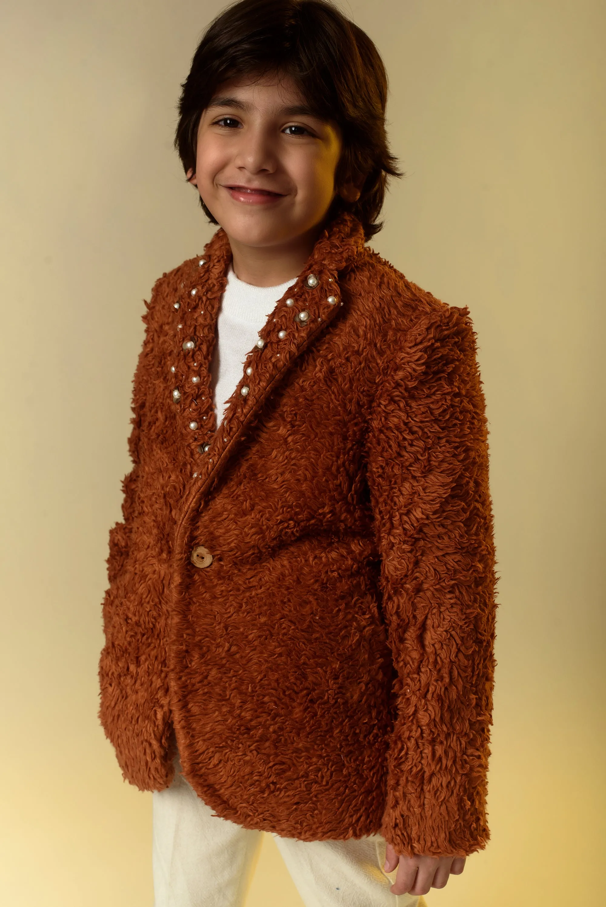 Foxy Chic- Embroidered Organic Sherpa Blazer For Boys