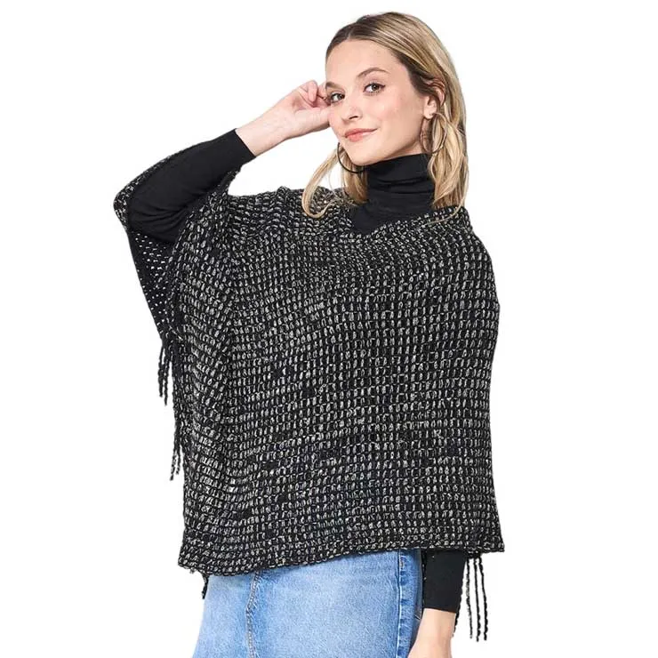 Fringed Solid Knit Poncho