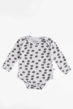 Full sleeve white & brown dot pattern bodysuit for baby