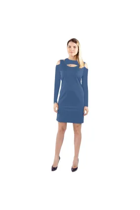 GalaxyBlue Cold Shoulder Long Sleeve Dress (Model D37)