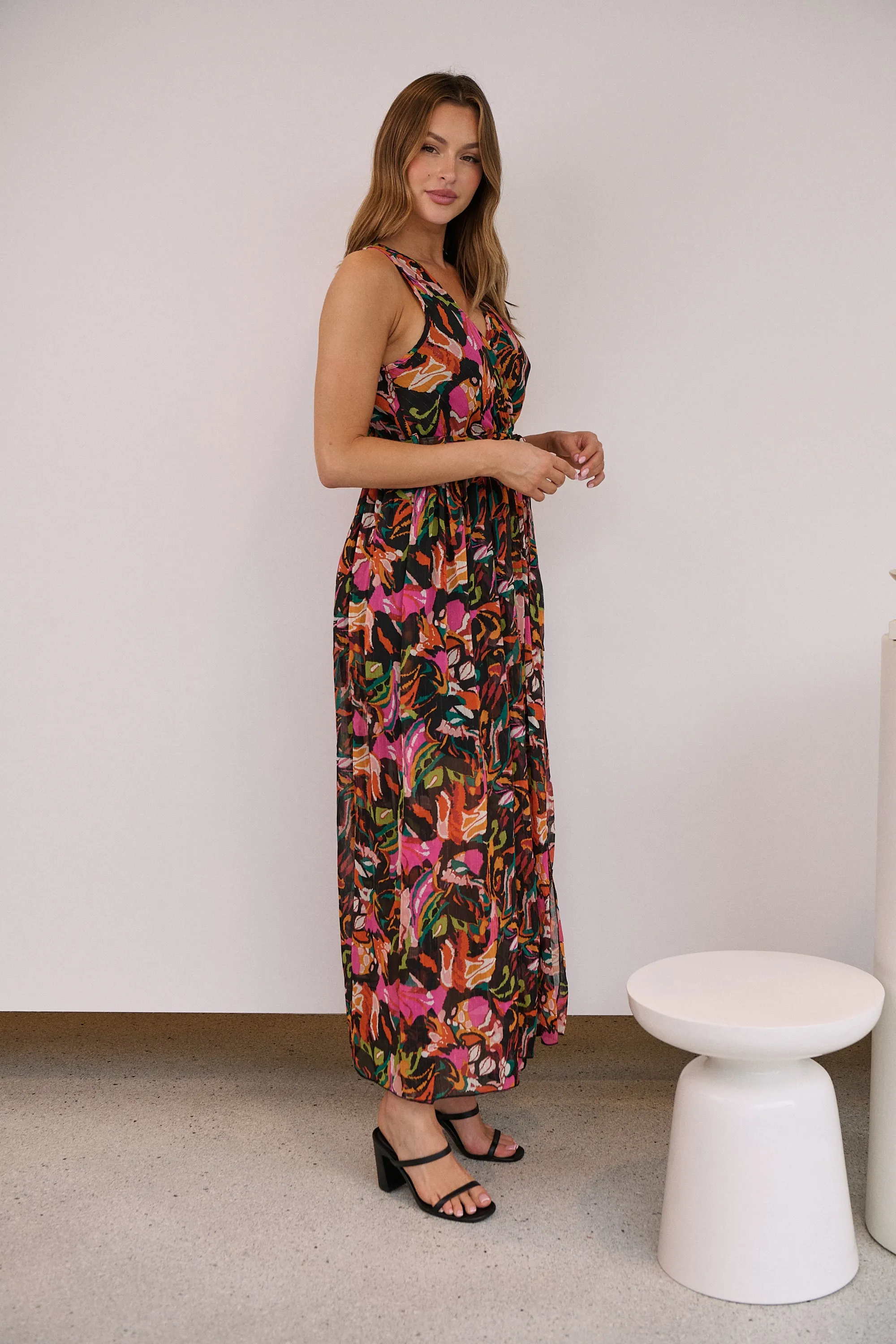 Gillian Black/Rust/Pink Multi Print Maxi Dress