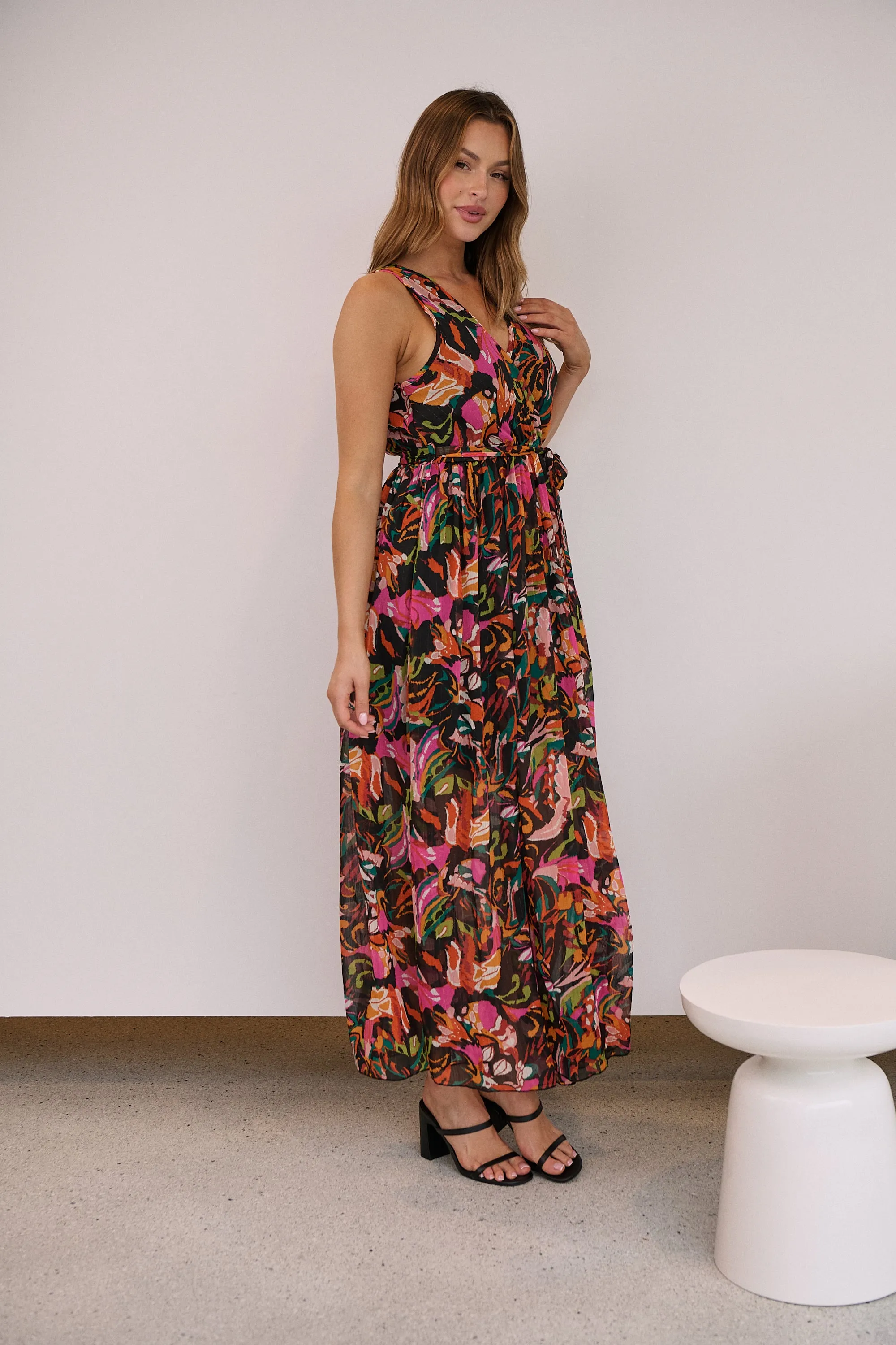 Gillian Black/Rust/Pink Multi Print Maxi Dress