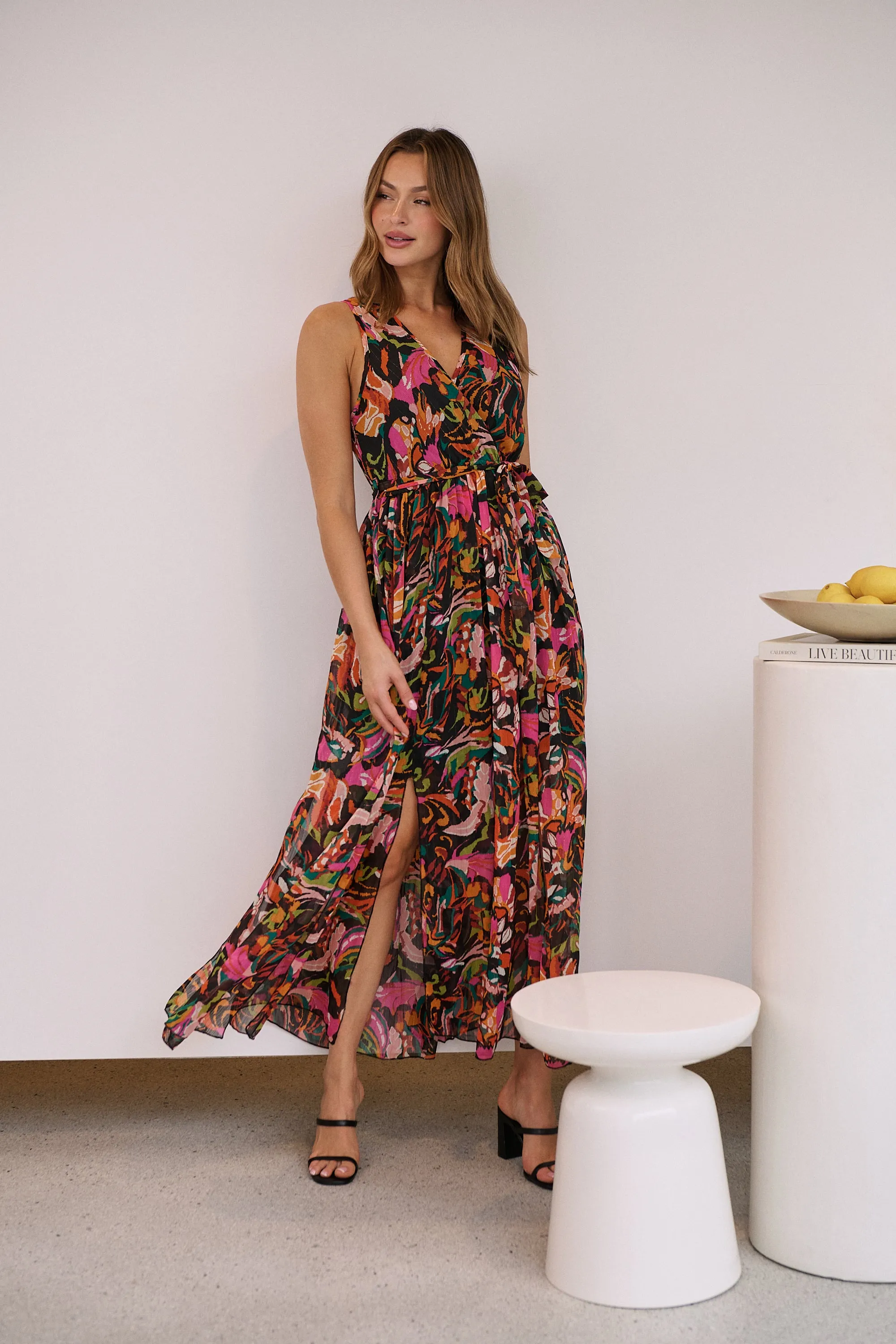 Gillian Black/Rust/Pink Multi Print Maxi Dress