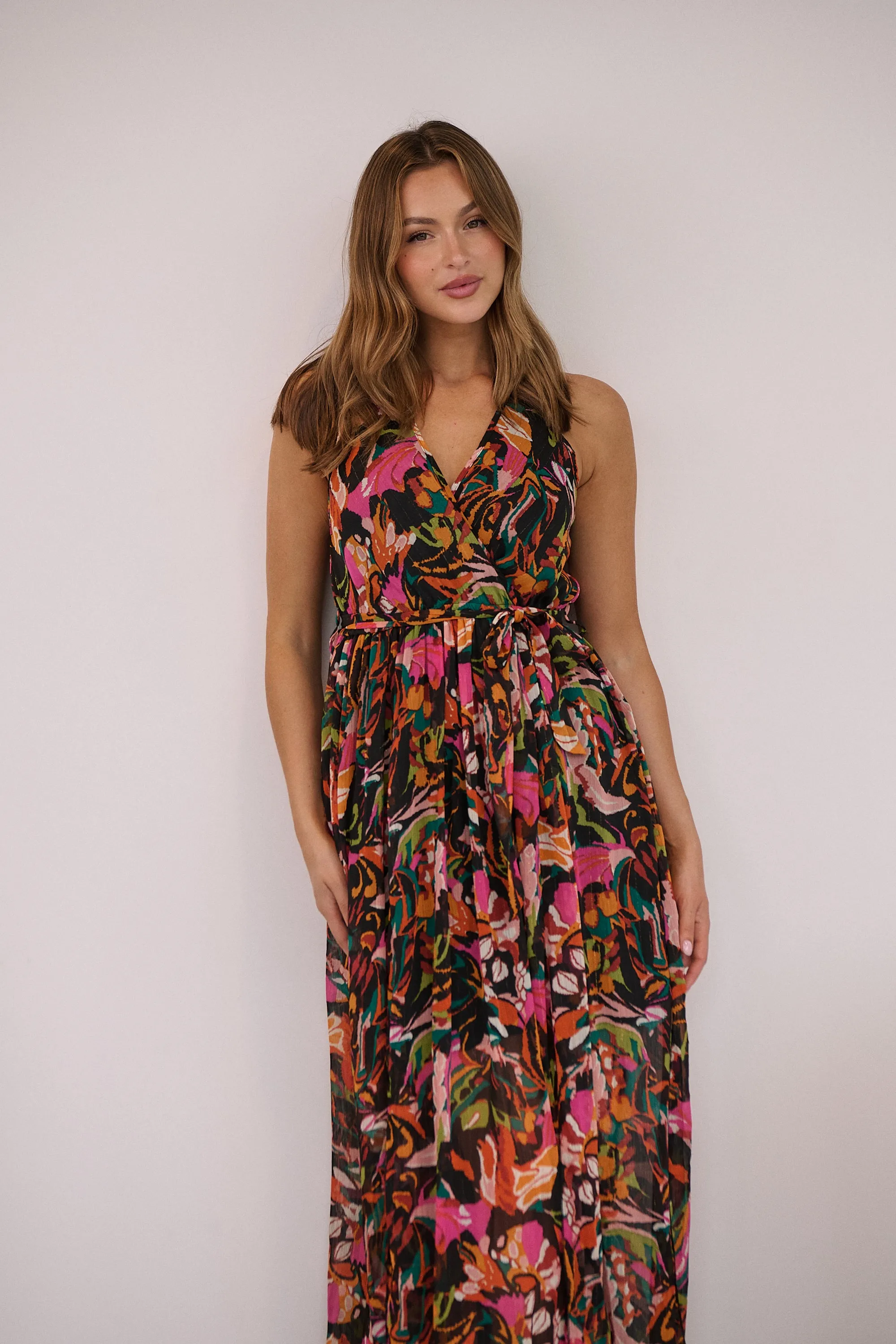 Gillian Black/Rust/Pink Multi Print Maxi Dress