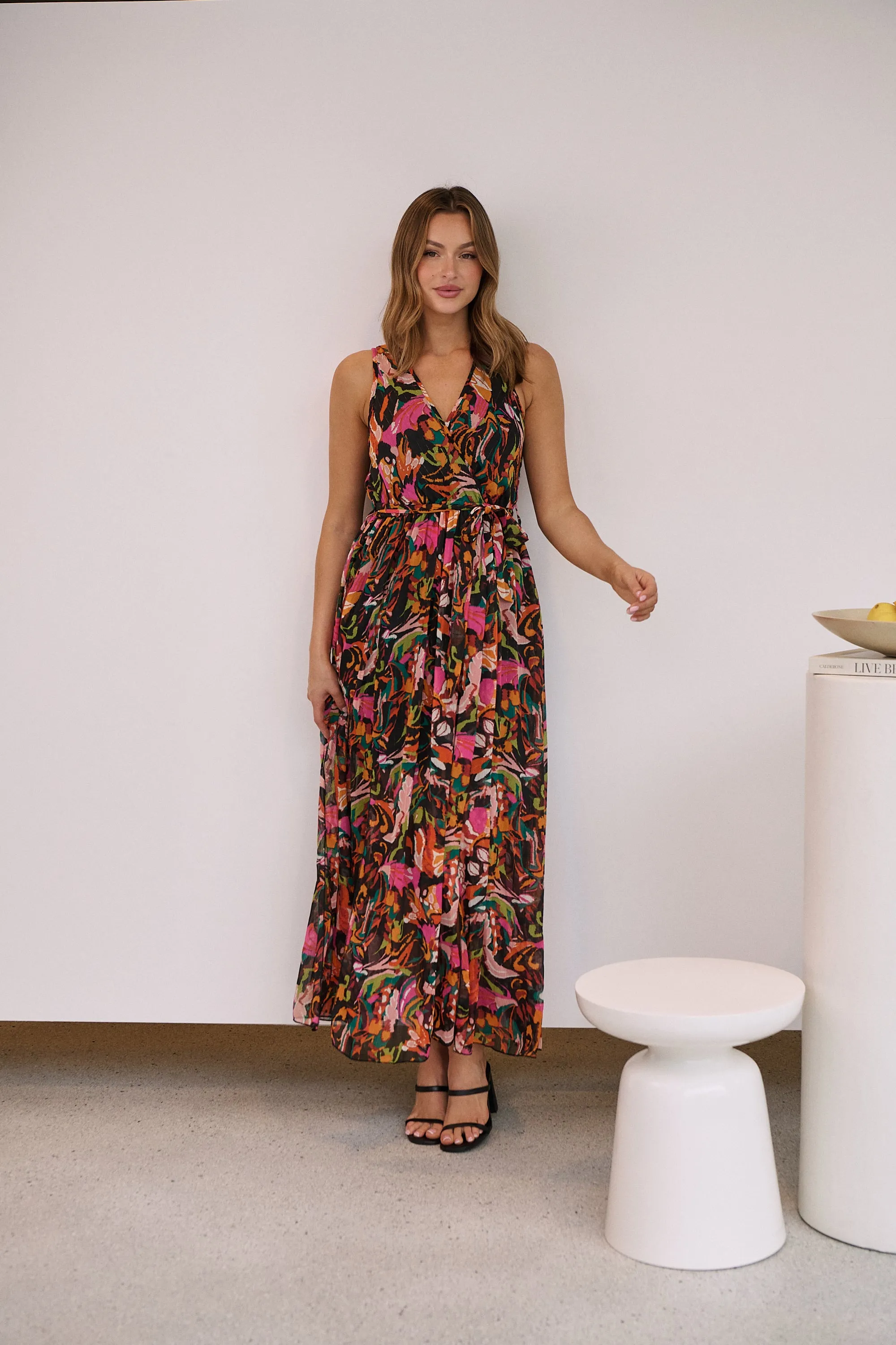 Gillian Black/Rust/Pink Multi Print Maxi Dress