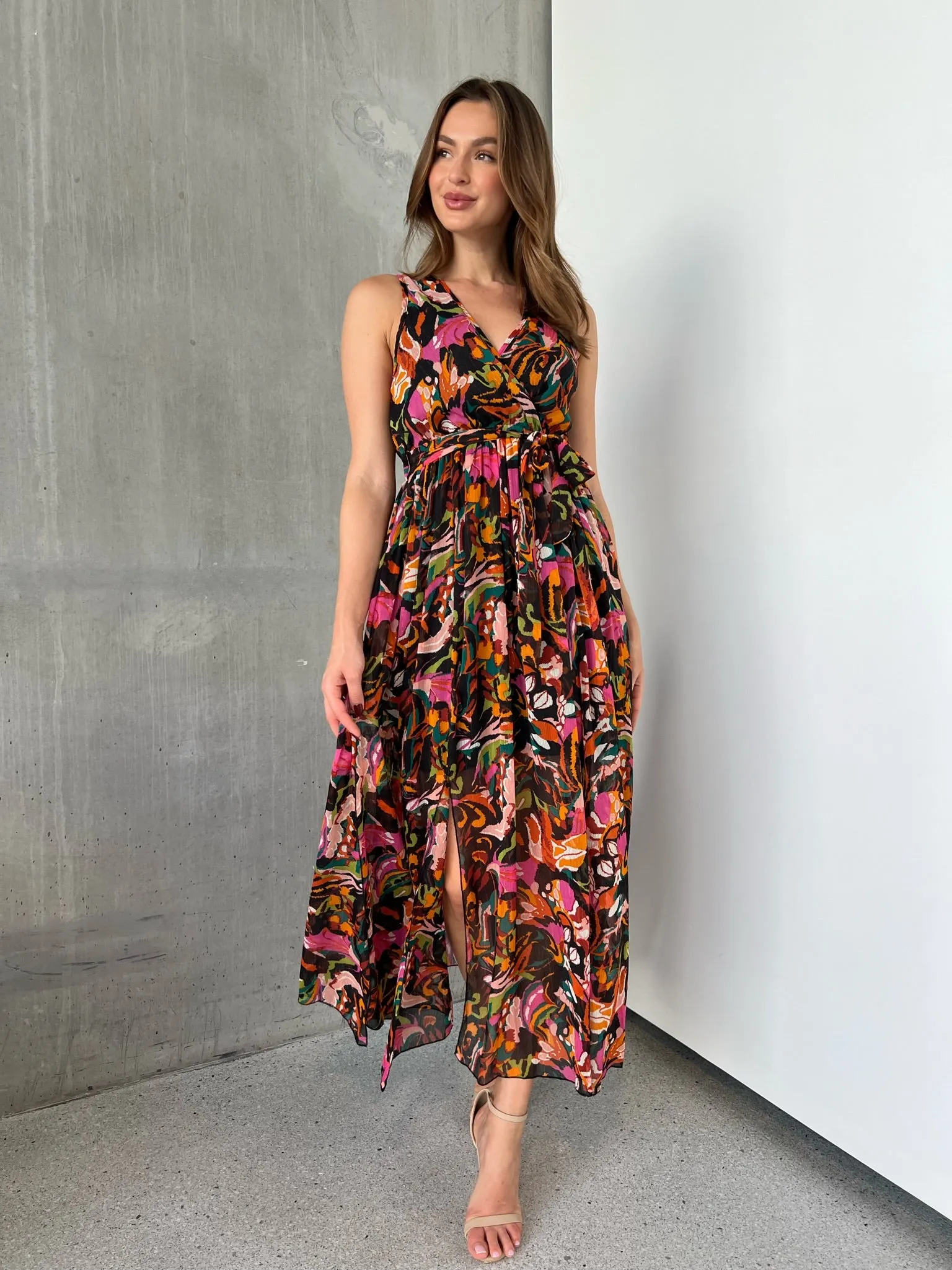 Gillian Black/Rust/Pink Multi Print Maxi Dress