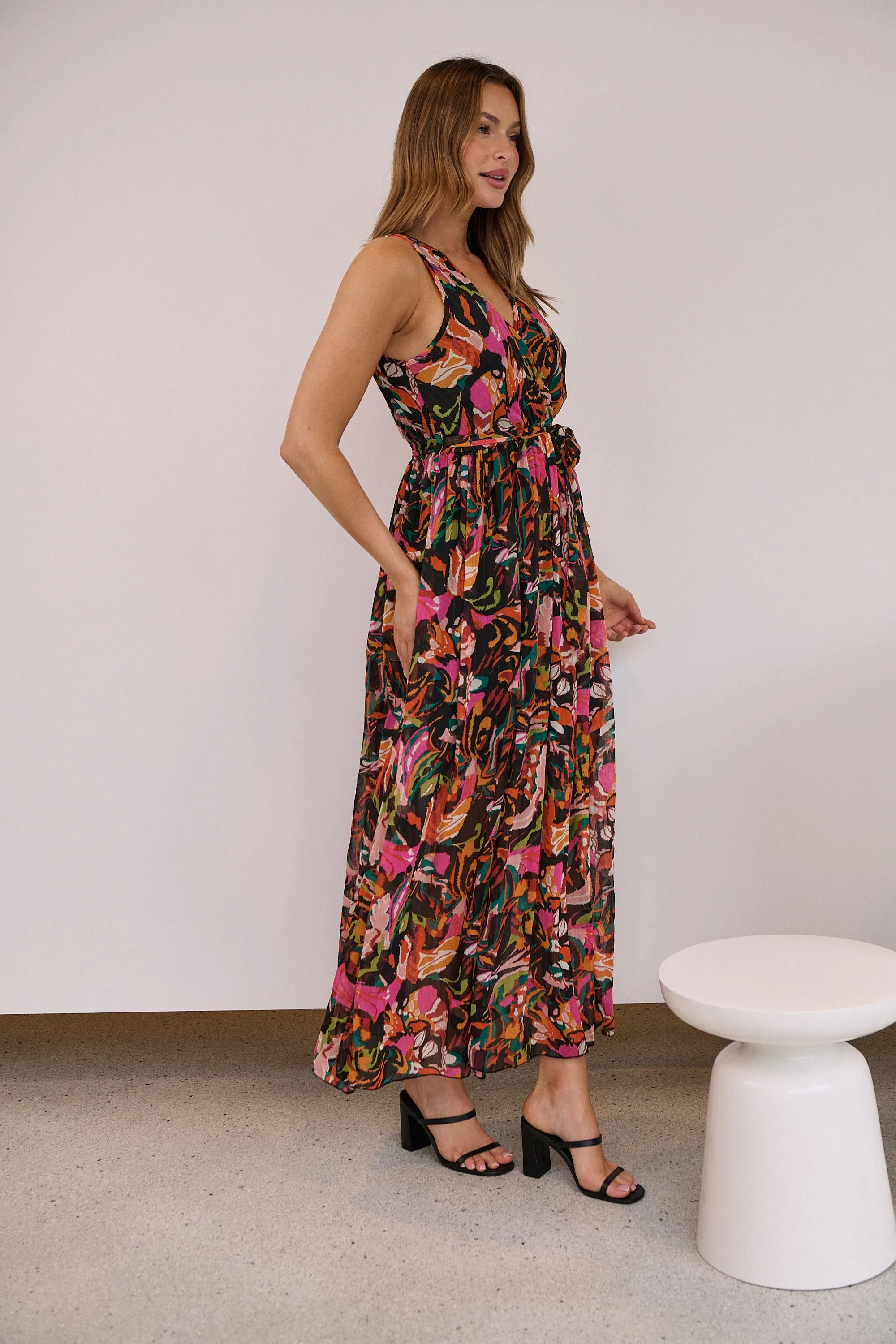 Gillian Black/Rust/Pink Multi Print Maxi Dress