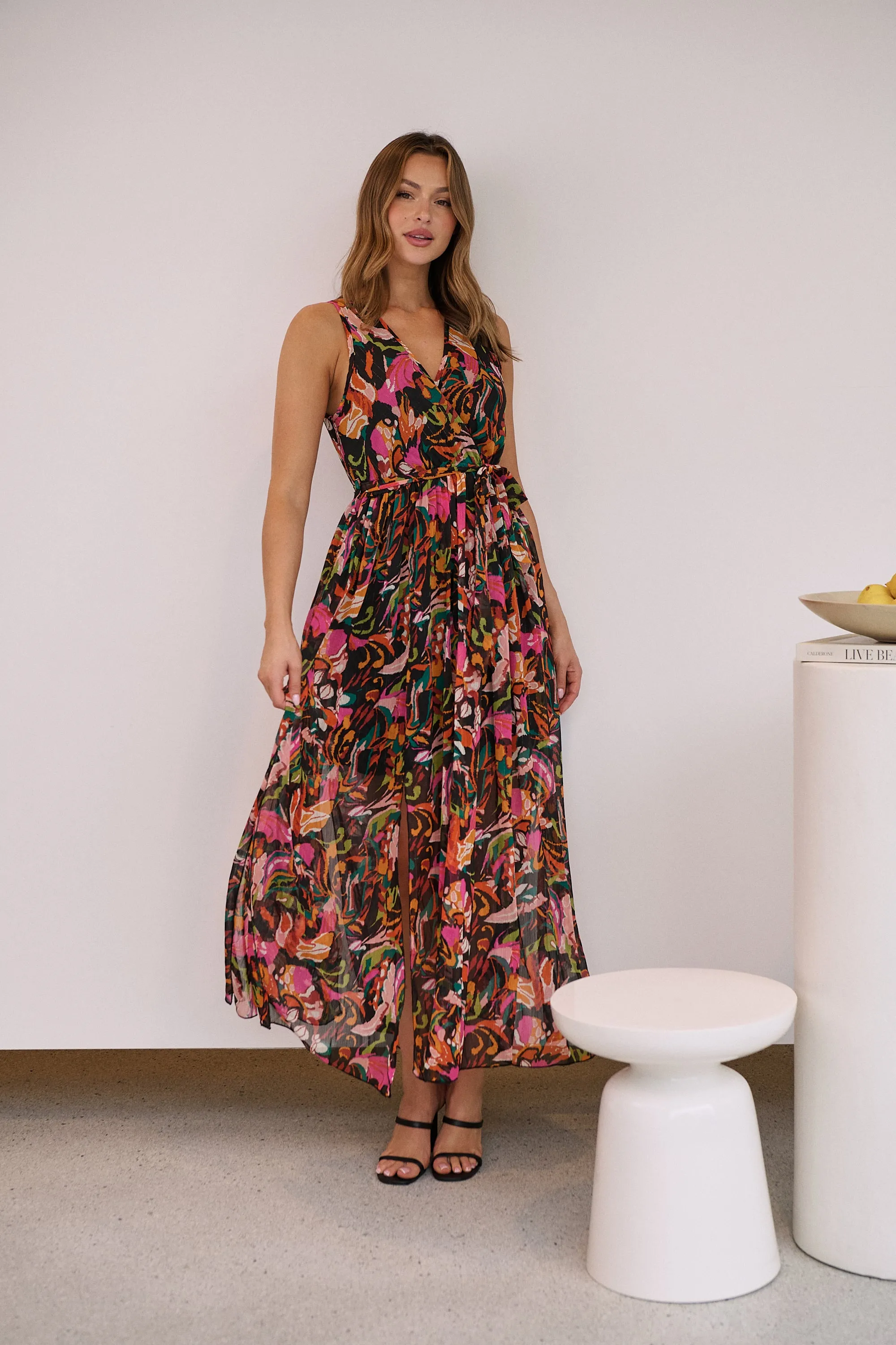 Gillian Black/Rust/Pink Multi Print Maxi Dress