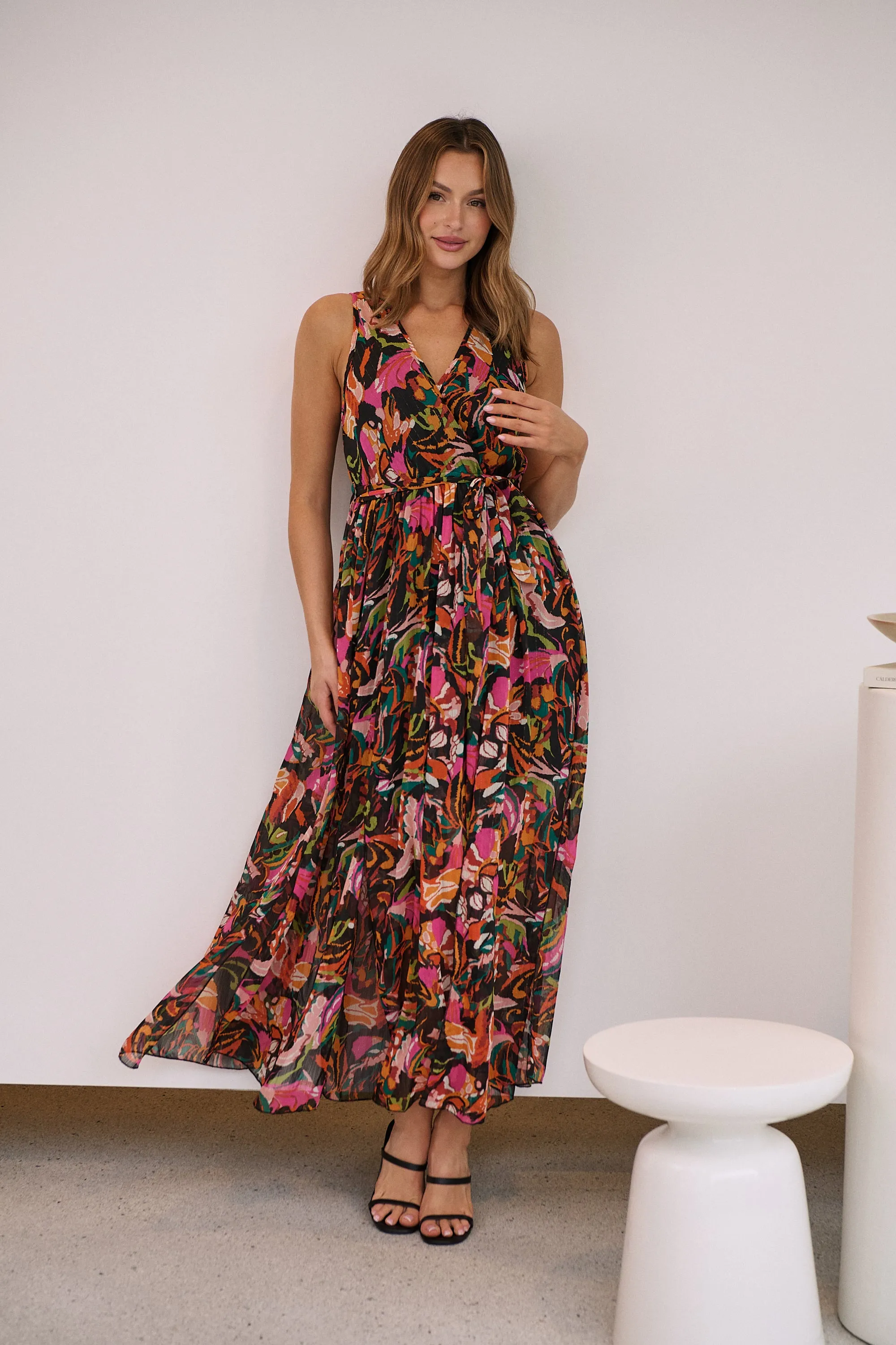 Gillian Black/Rust/Pink Multi Print Maxi Dress