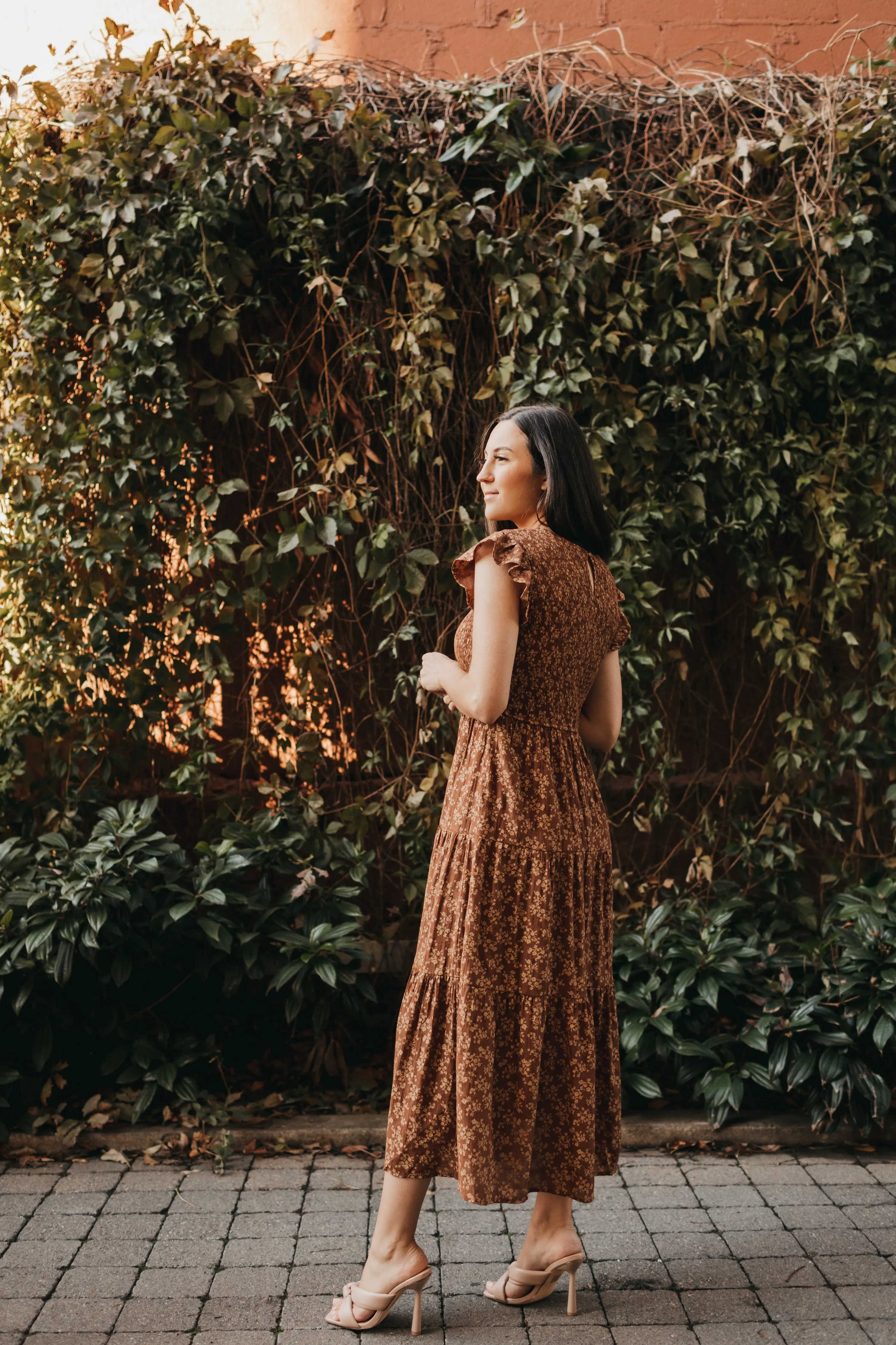 Ginger Floral Dress in Chocolate