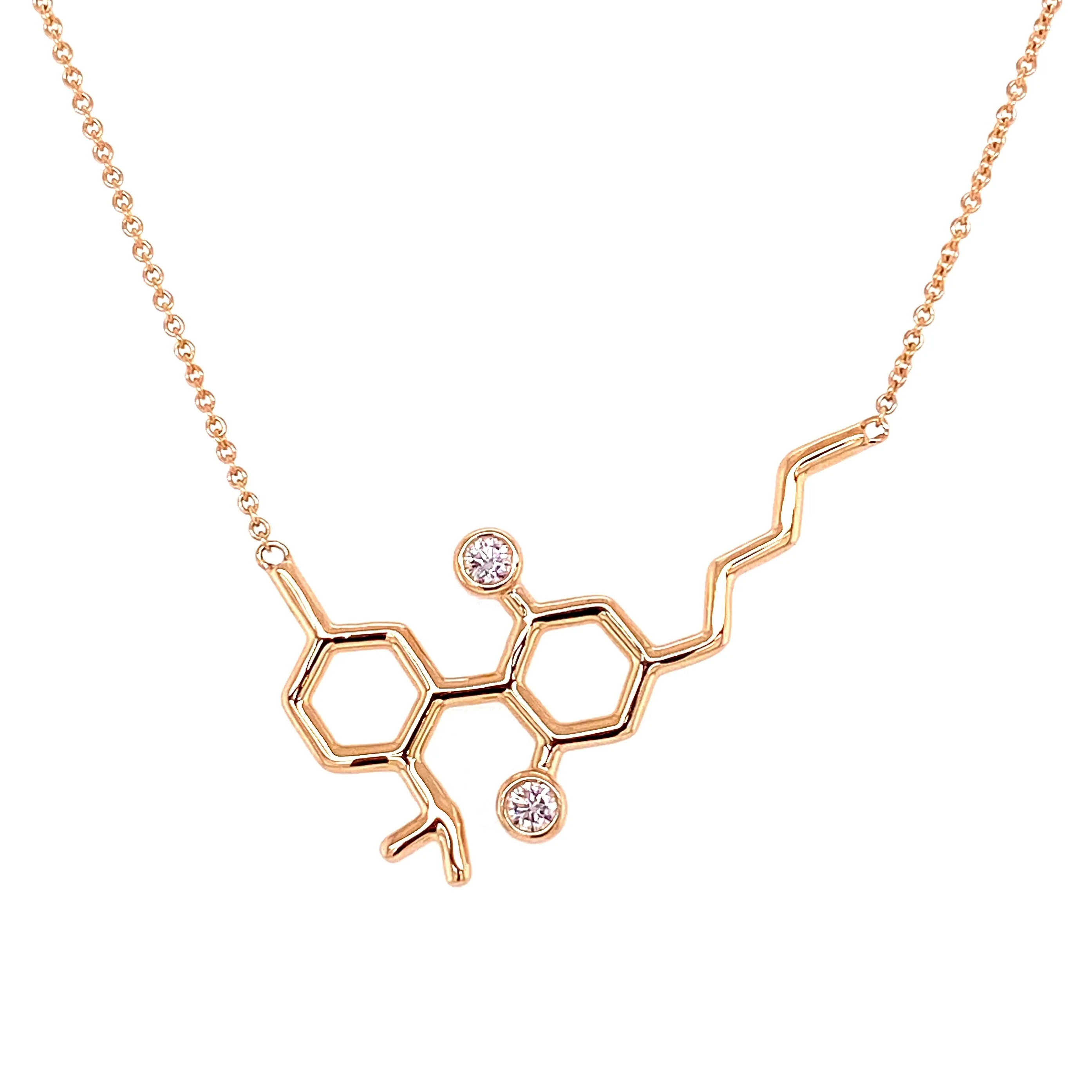 Gold Molecule Necklace with White Diamond Gemstones