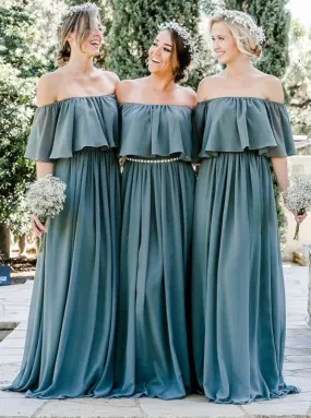 Graceful A-Line Blue Chiffon Bridesmaid Dress