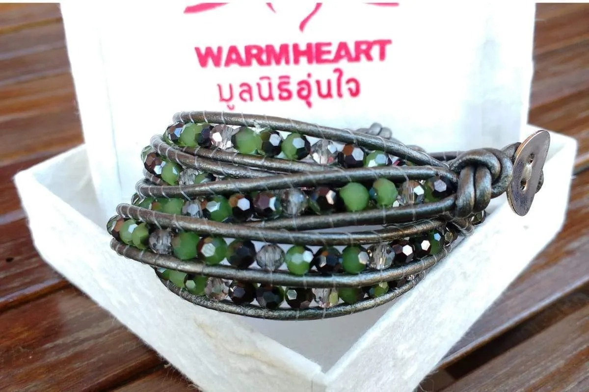 Green Mix Crystal Wrap Bracelet