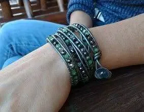 Green Mix Crystal Wrap Bracelet