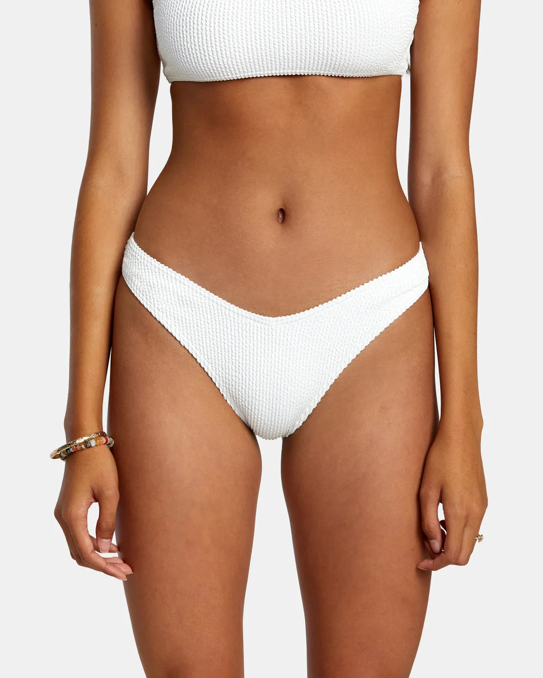 Grooves Texture High Leg Bikini Bottoms - Whisper White