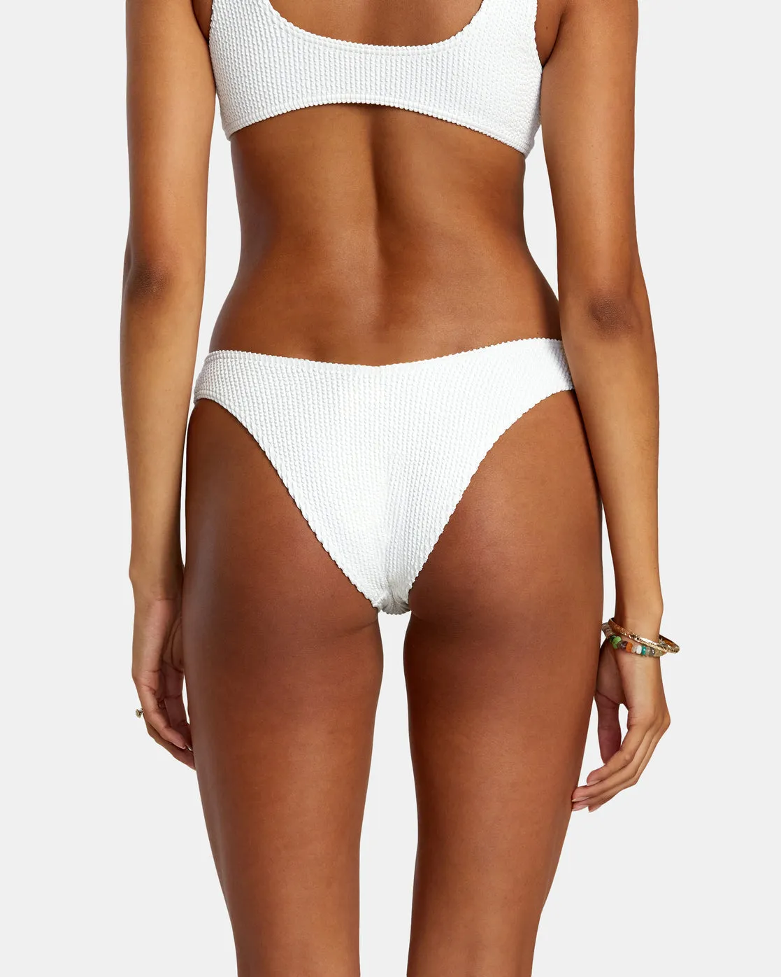 Grooves Texture High Leg Bikini Bottoms - Whisper White