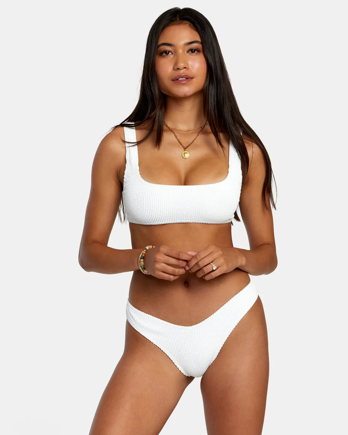 Grooves Texture High Leg Bikini Bottoms - Whisper White