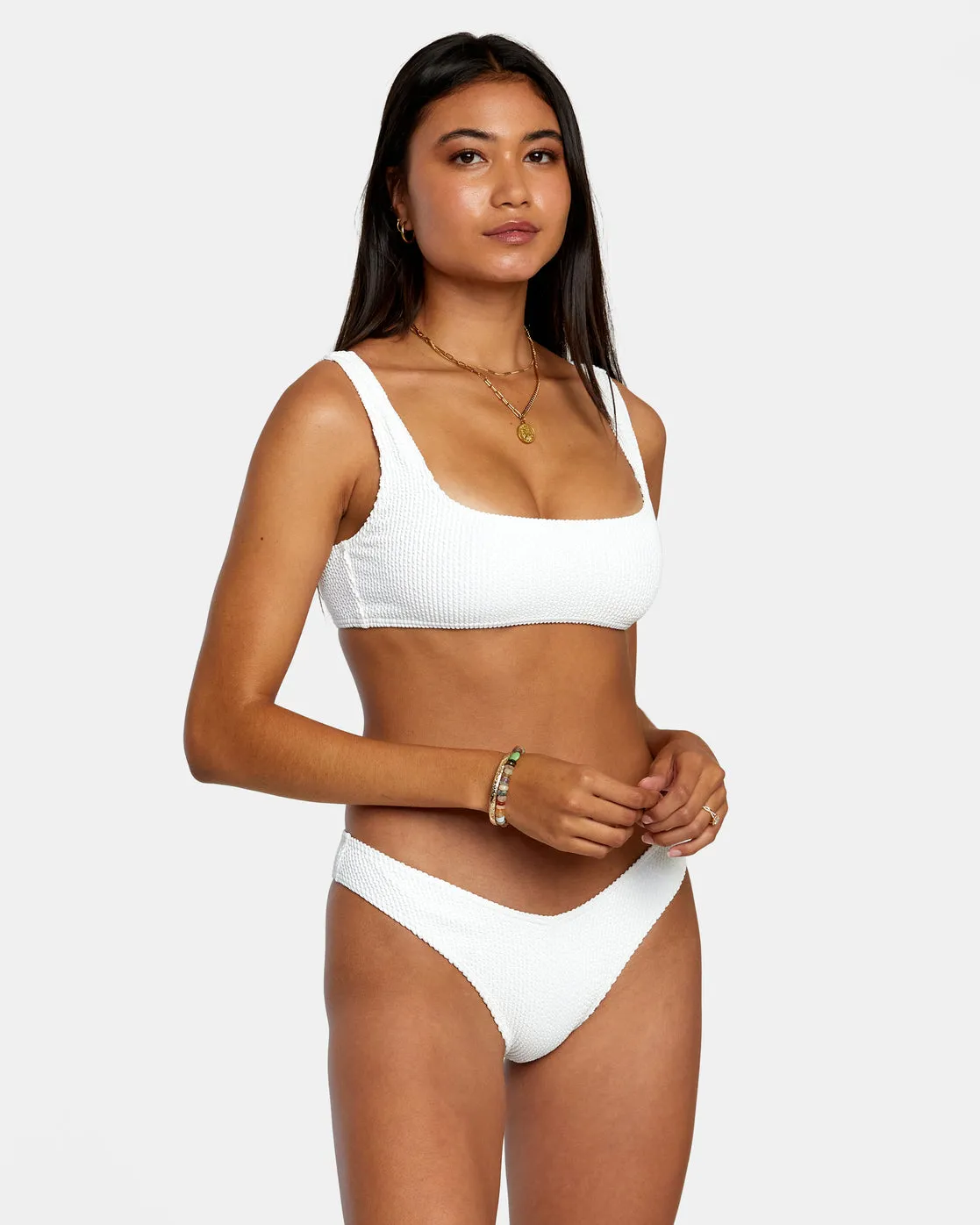 Grooves Texture High Leg Bikini Bottoms - Whisper White