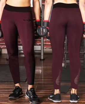 GymX Maroon Laser Cut Leggings- Sale