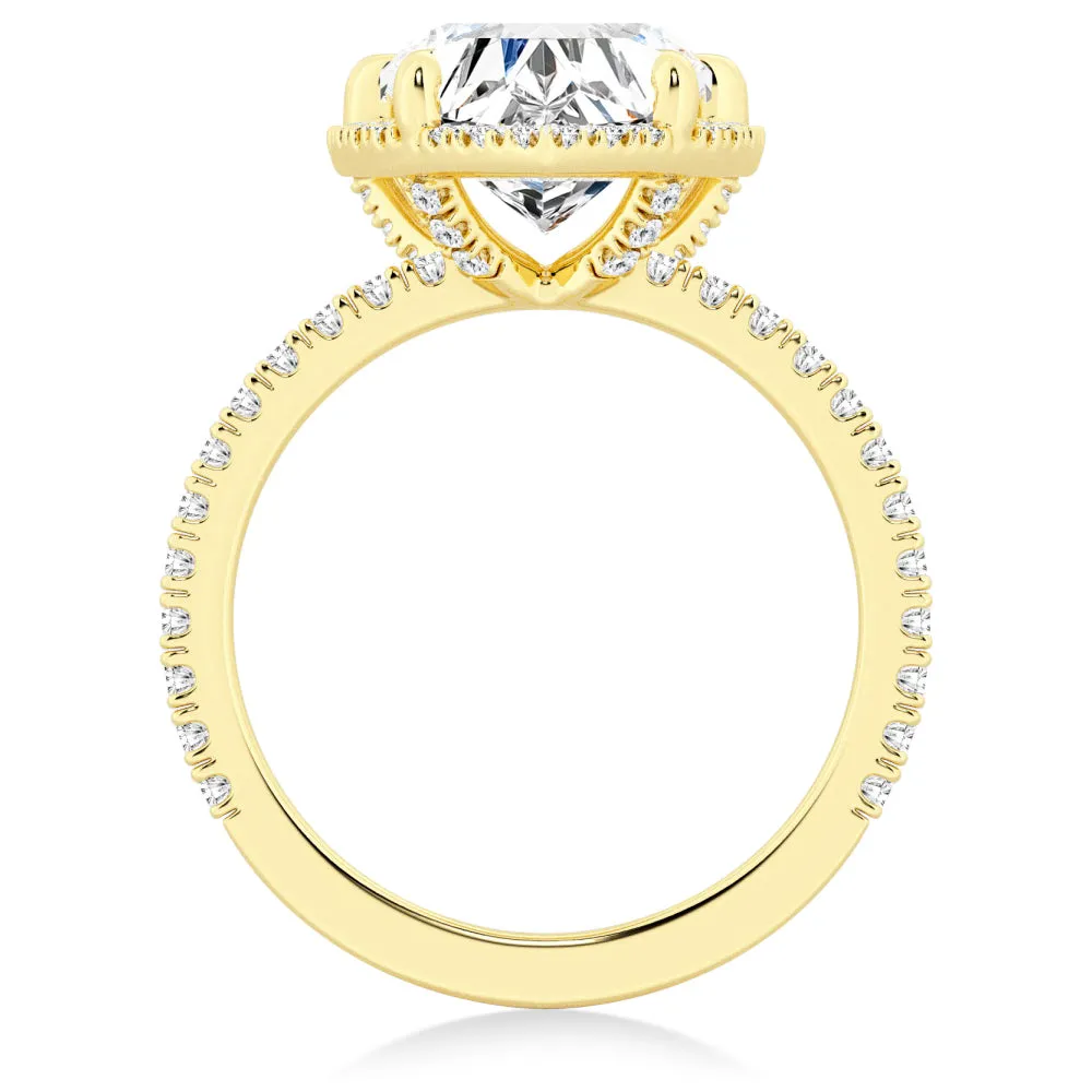 Half Eternity Heart Shaped Moissanite Halo Engagement Ring