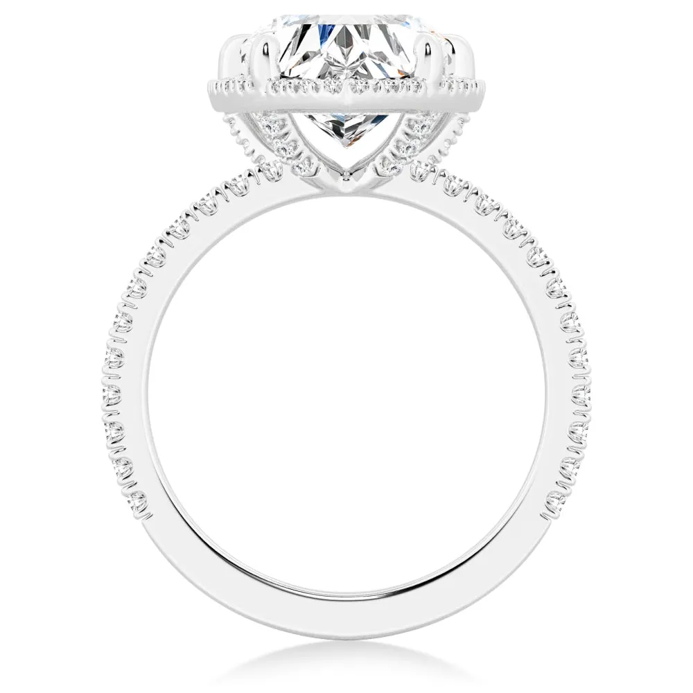 Half Eternity Heart Shaped Moissanite Halo Engagement Ring