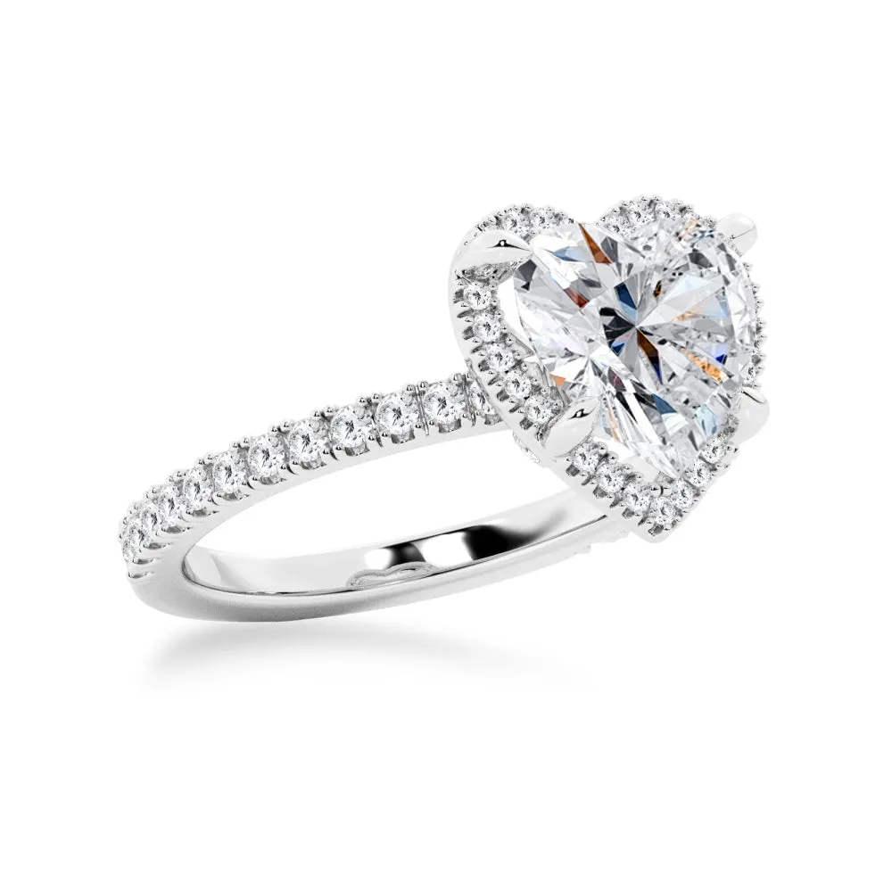 Half Eternity Heart Shaped Moissanite Halo Engagement Ring