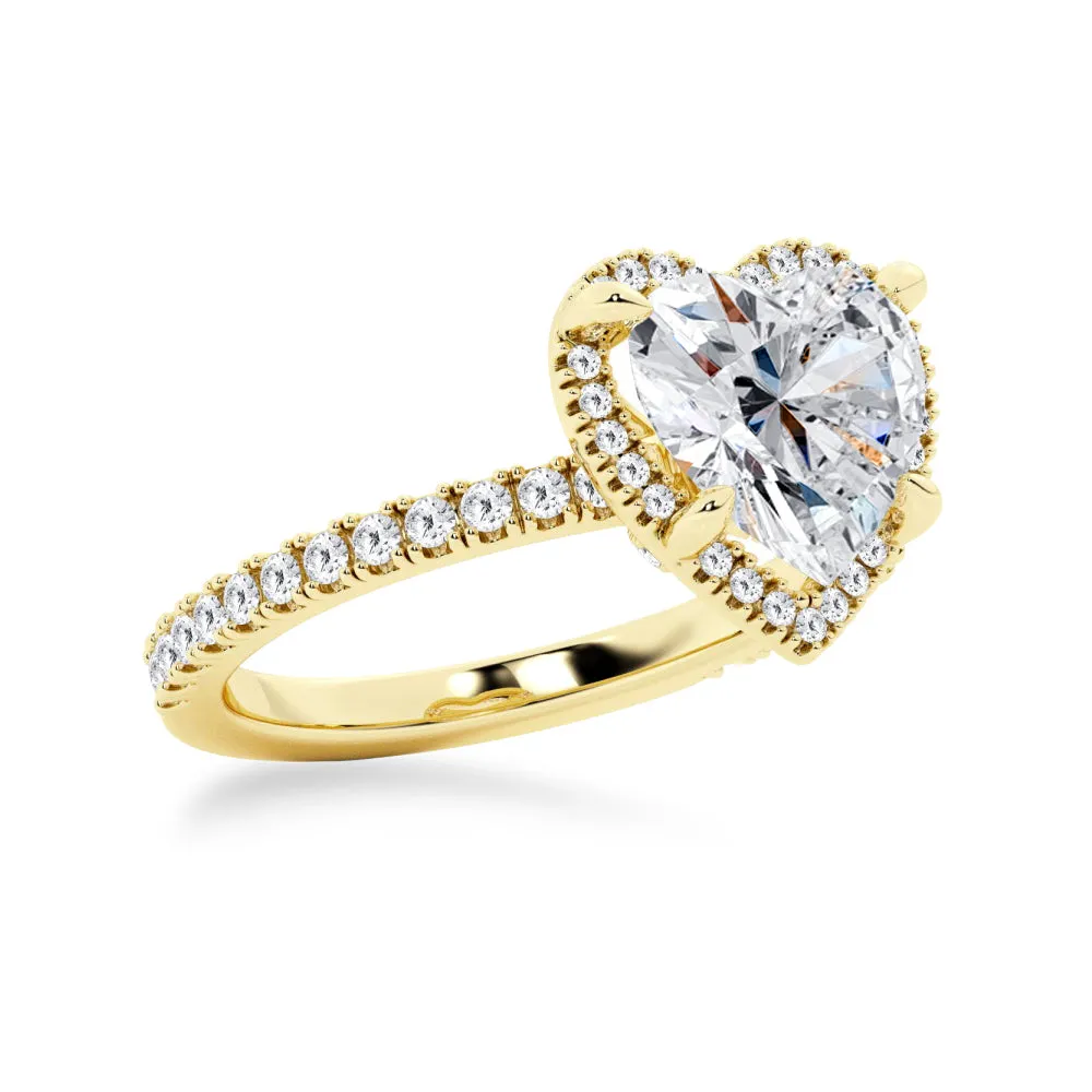 Half Eternity Heart Shaped Moissanite Halo Engagement Ring