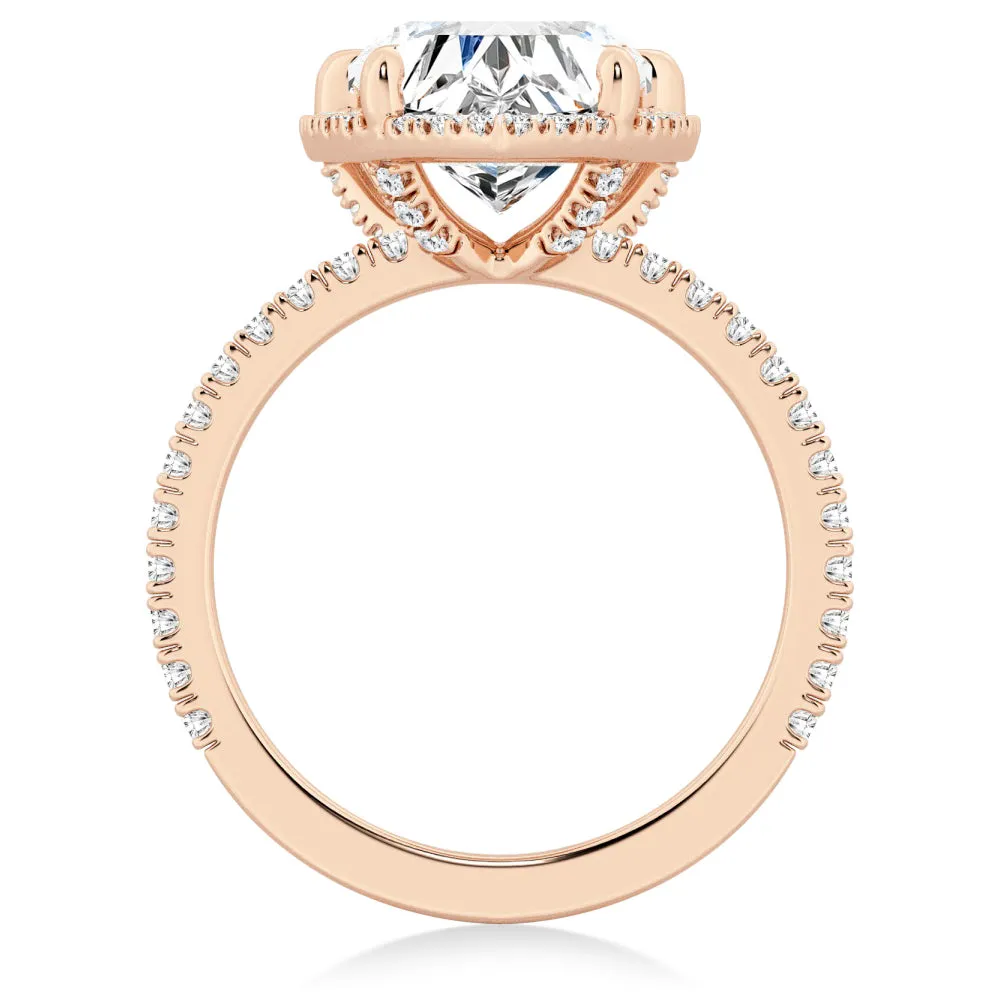 Half Eternity Heart Shaped Moissanite Halo Engagement Ring