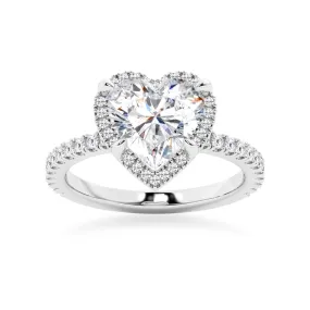 Half Eternity Heart Shaped Moissanite Halo Engagement Ring