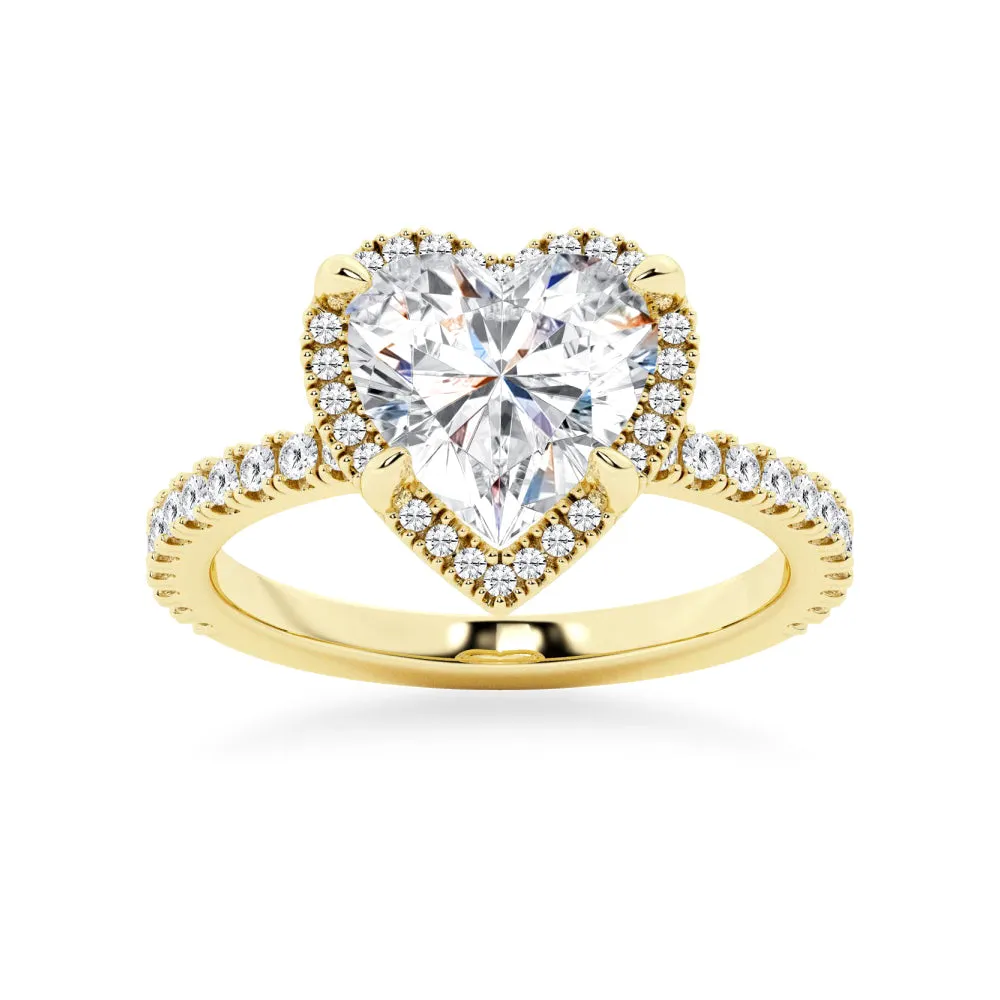 Half Eternity Heart Shaped Moissanite Halo Engagement Ring