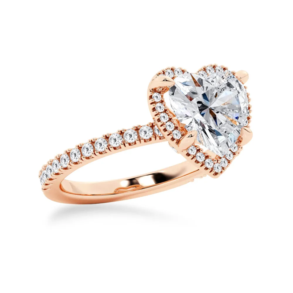 Half Eternity Heart Shaped Moissanite Halo Engagement Ring