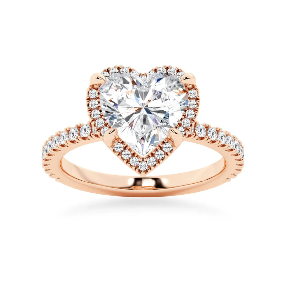 Half Eternity Heart Shaped Moissanite Halo Engagement Ring