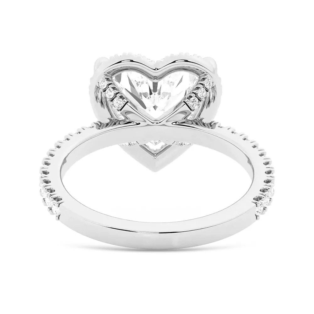 Half Eternity Heart Shaped Moissanite Halo Engagement Ring