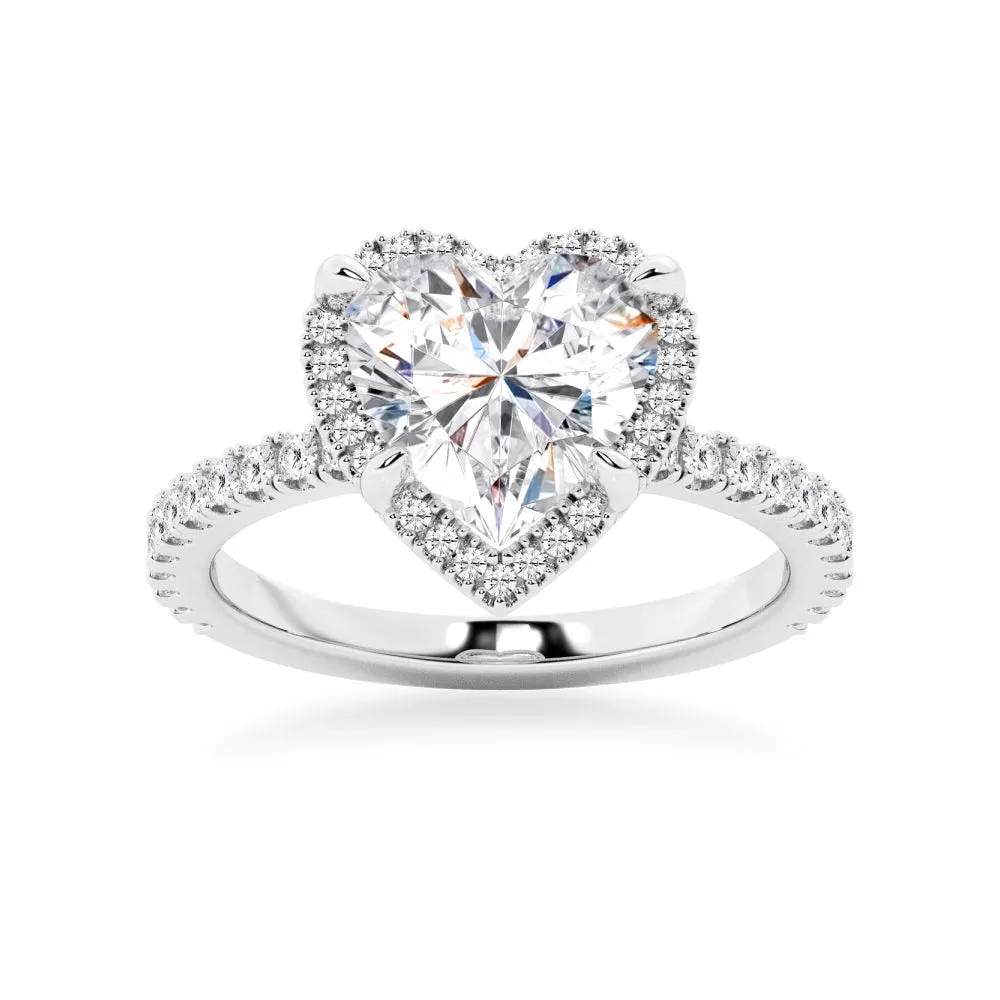 Half Eternity Heart Shaped Moissanite Halo Engagement Ring