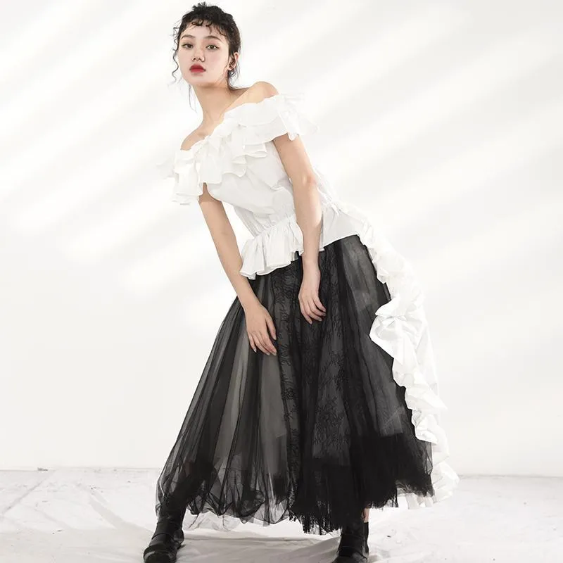 Hayami Off Shoulder Ruffle Long Back Shirt