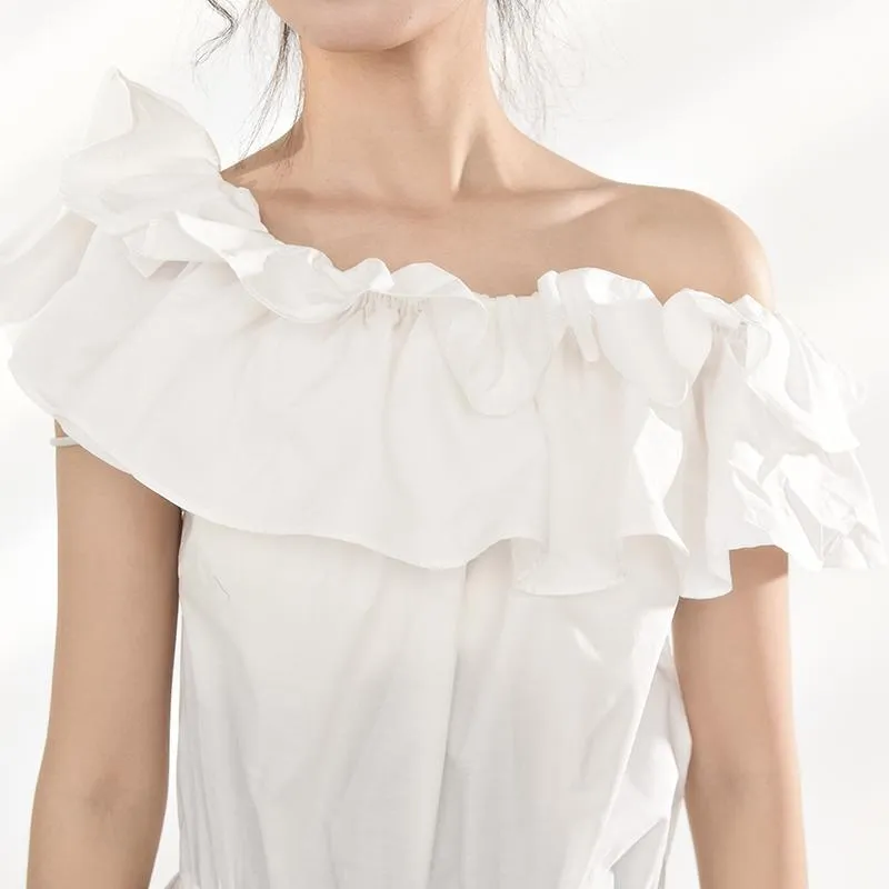 Hayami Off Shoulder Ruffle Long Back Shirt