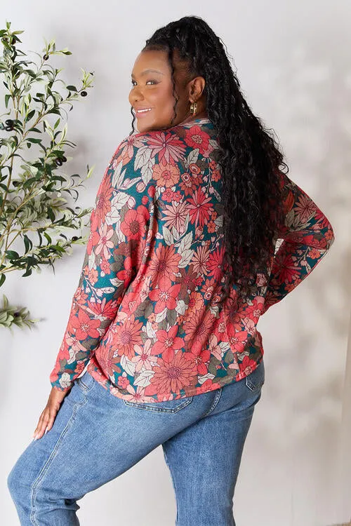 Hopely Full Size Floral Print V-Neck Long Sleeve Blouse