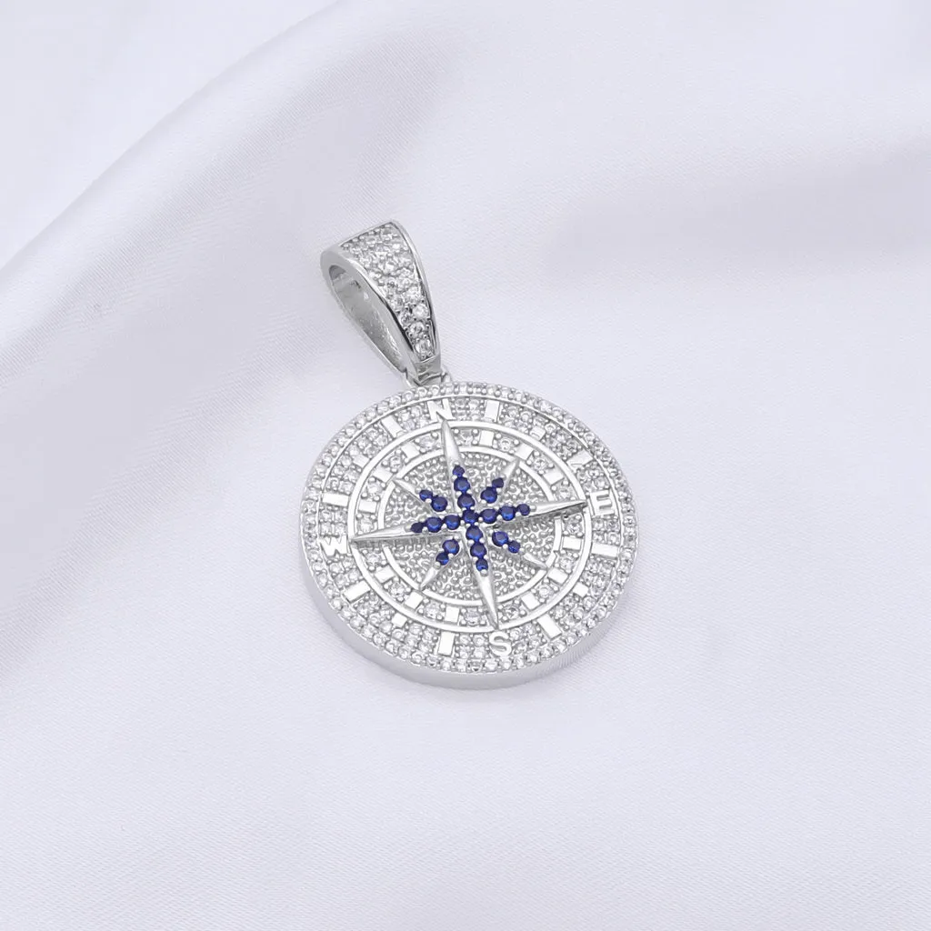 Iced Out Compass Pendant - Silver