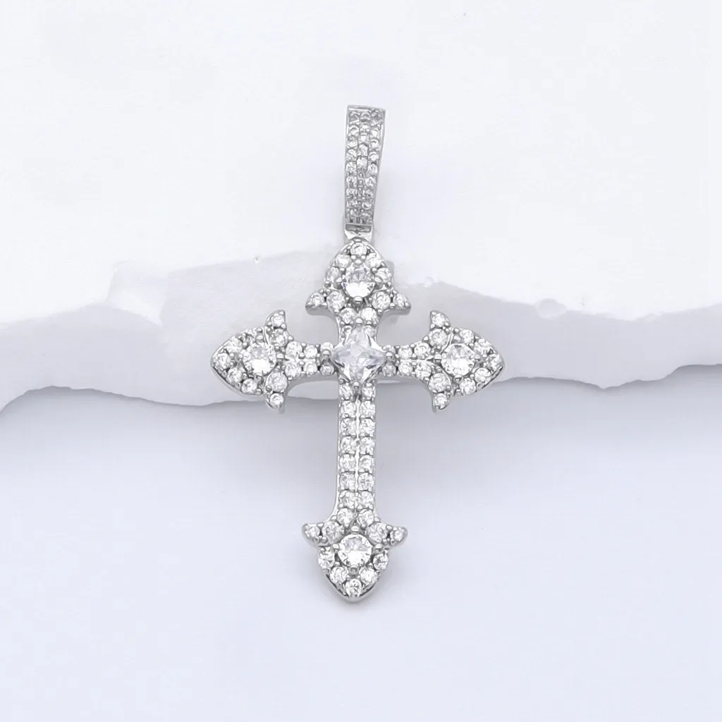 Iced Out Cross Pendant - Silver