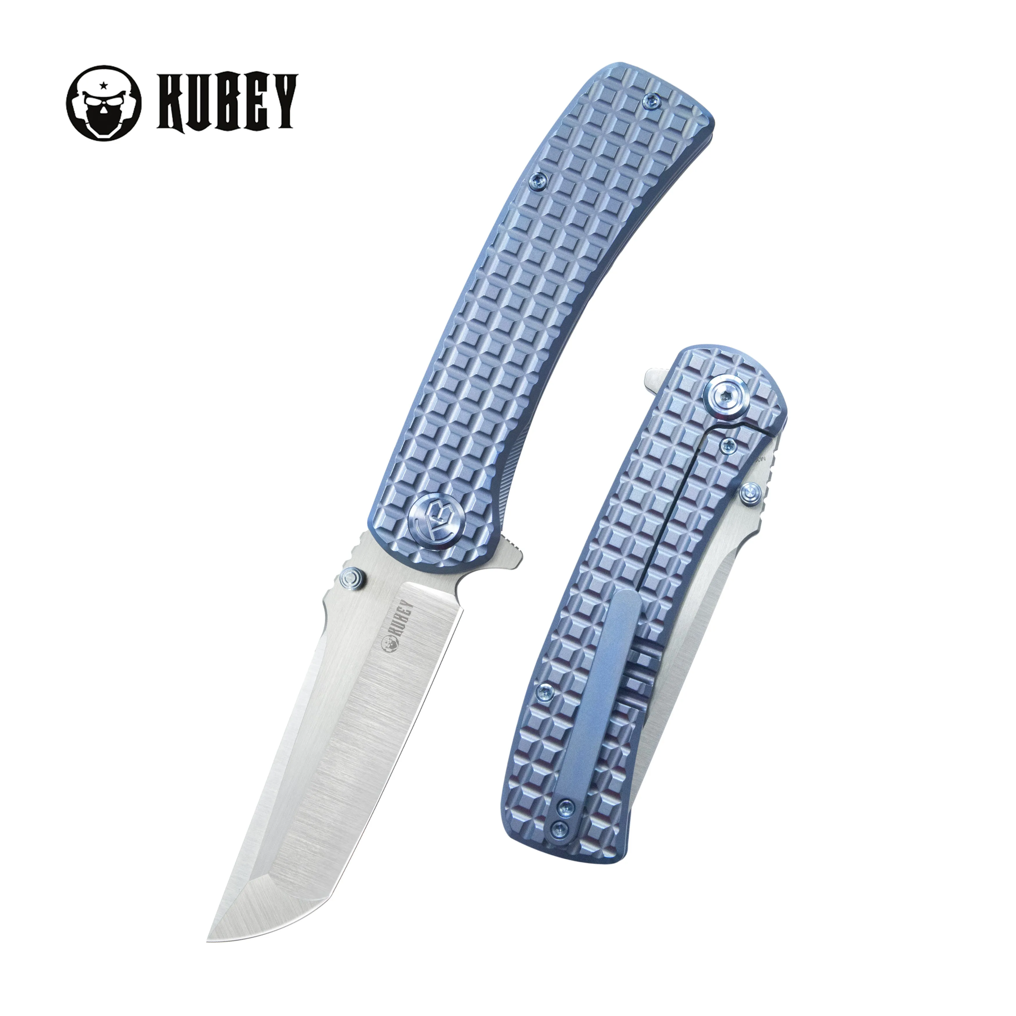 Interflow Tactical Folding Knife Flipper Folder Blue Titanium Handle 3.50 Belt Satin Bohler M390 Blade KB294B