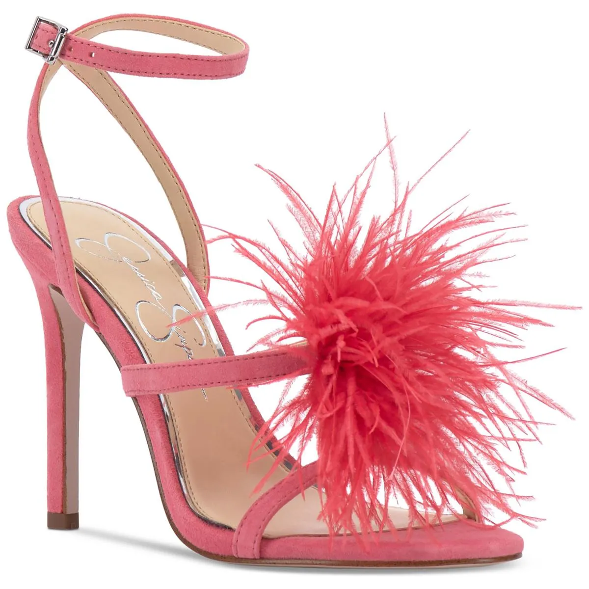 Jessica Simpson Womens Jenevya Suede Feathers Ankle Strap