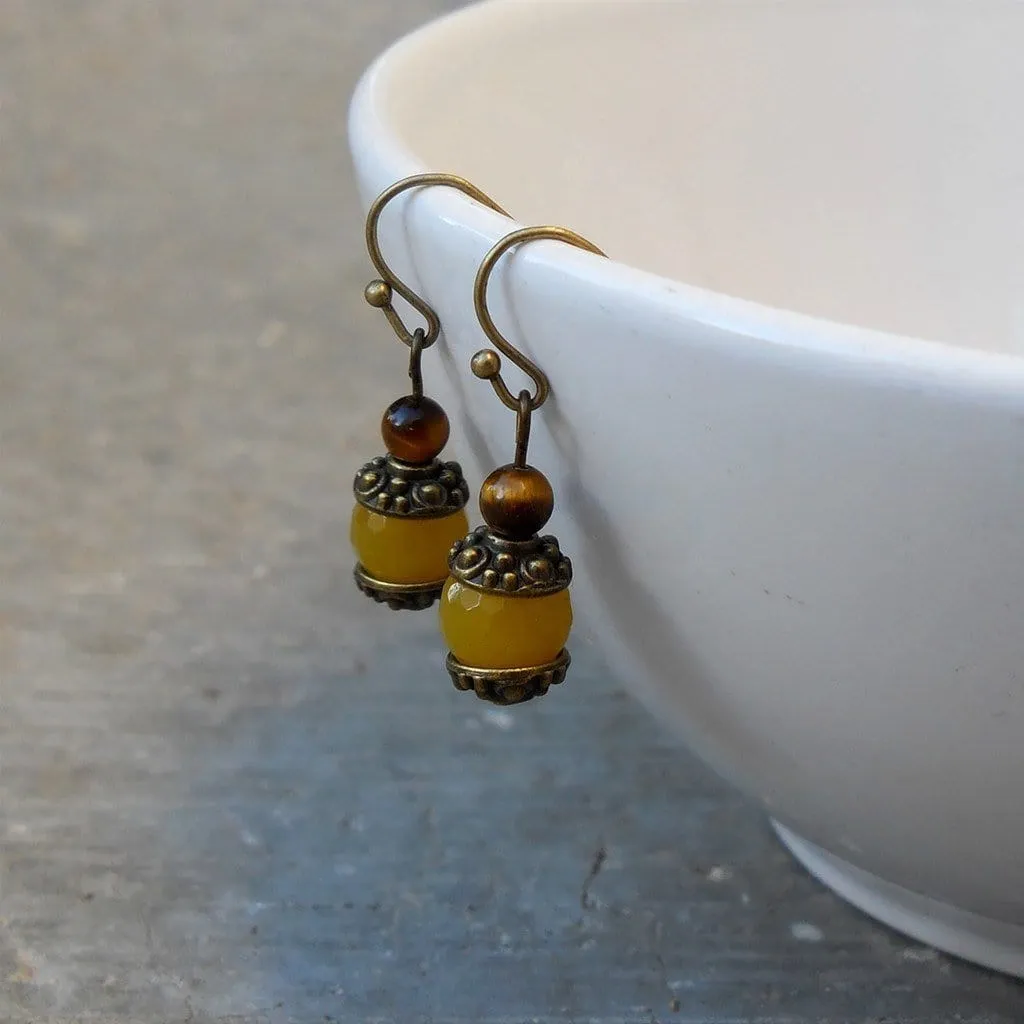 Joy, Genuine Yellow Jade Gemstone Earrings *Final Sale*