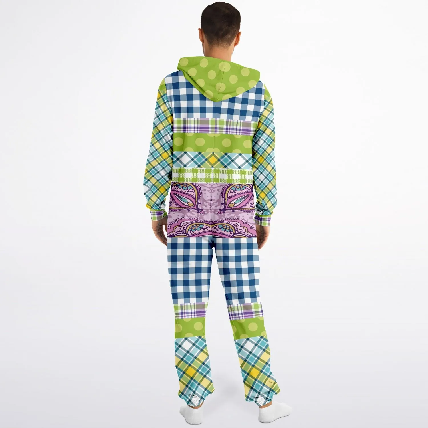 Kaleido-Scape Purple Plaid Patchwork Fleece Unisex Romper