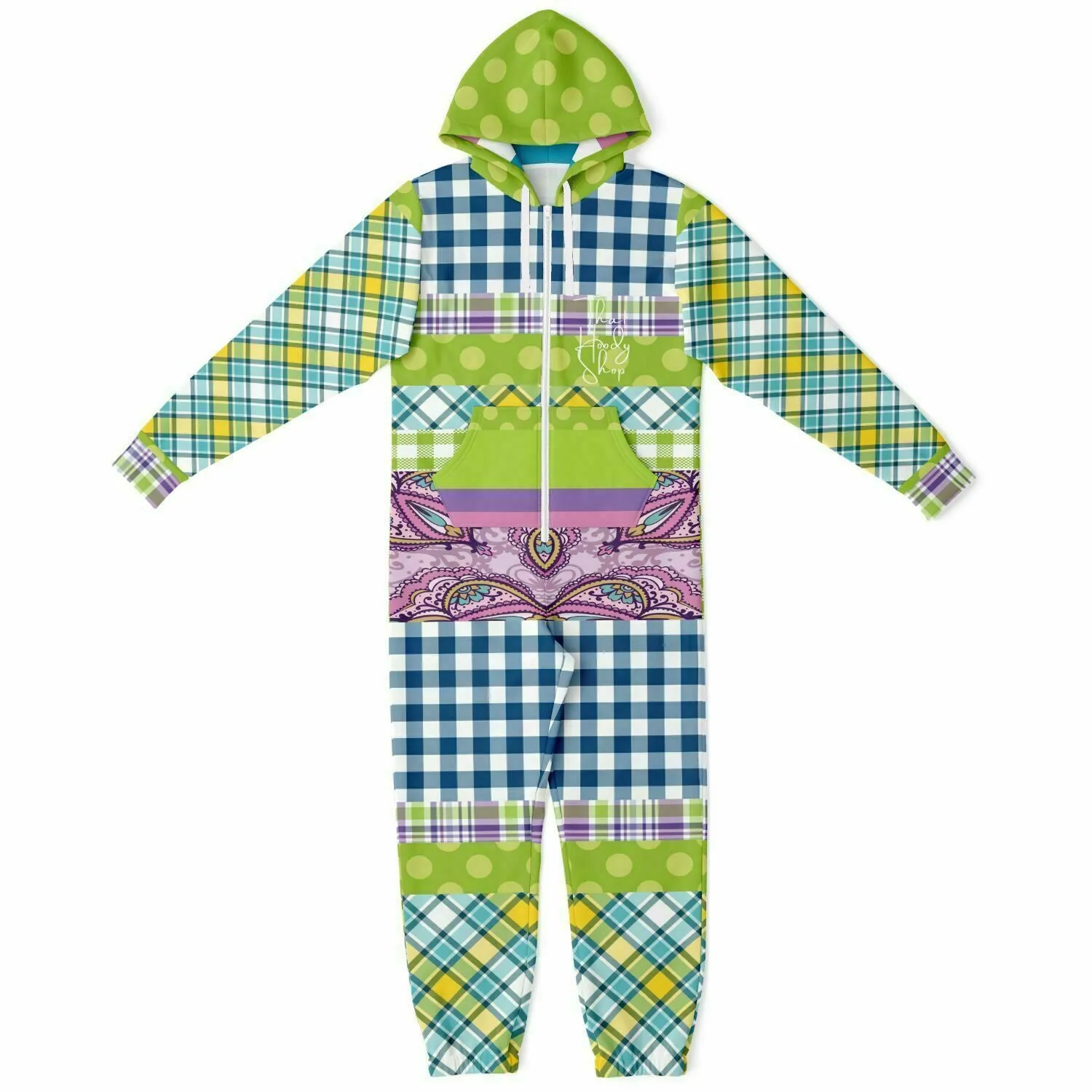 Kaleido-Scape Purple Plaid Patchwork Fleece Unisex Romper