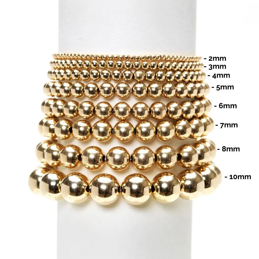 Karen Lazar  - 2 mm Yellow Gold Filled Bead Flex Bracelet with White Pearls Halfway