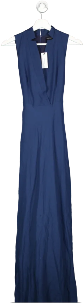 Karen Millen Blue Linen Wrap Tie Waisted Maxi Dress UK 4