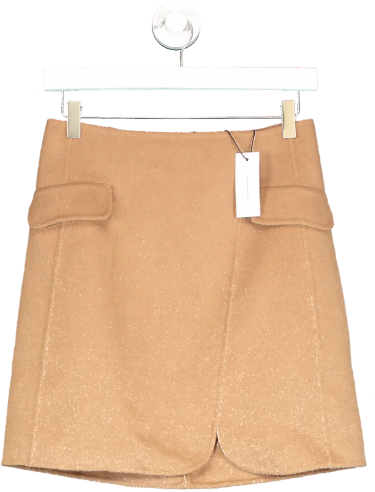 Karen Millen Brown Tailored Wool Blend Pocket Detail Mini Wrap Skirt UK 6