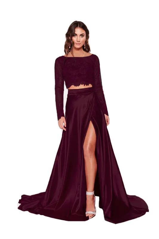 Lace Prom Dress With Slit - Two Pieces