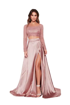 Lace Prom Dress With Slit - Two Pieces