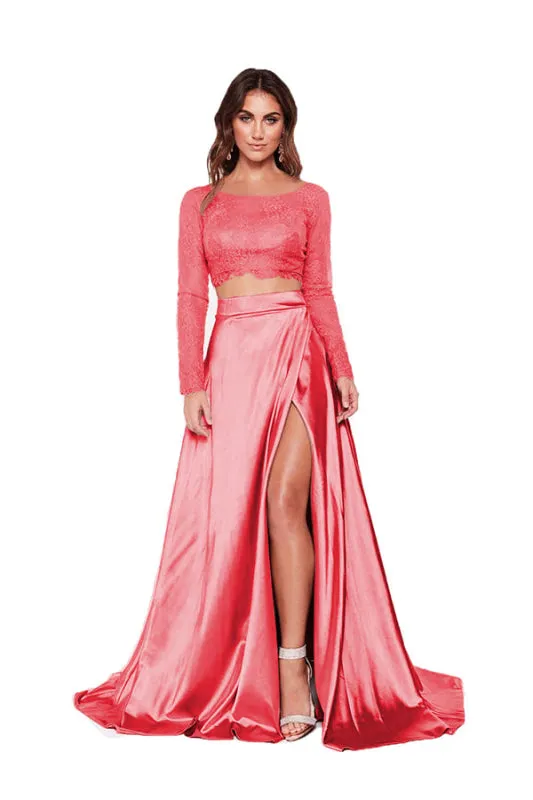 Lace Prom Dress With Slit - Two Pieces